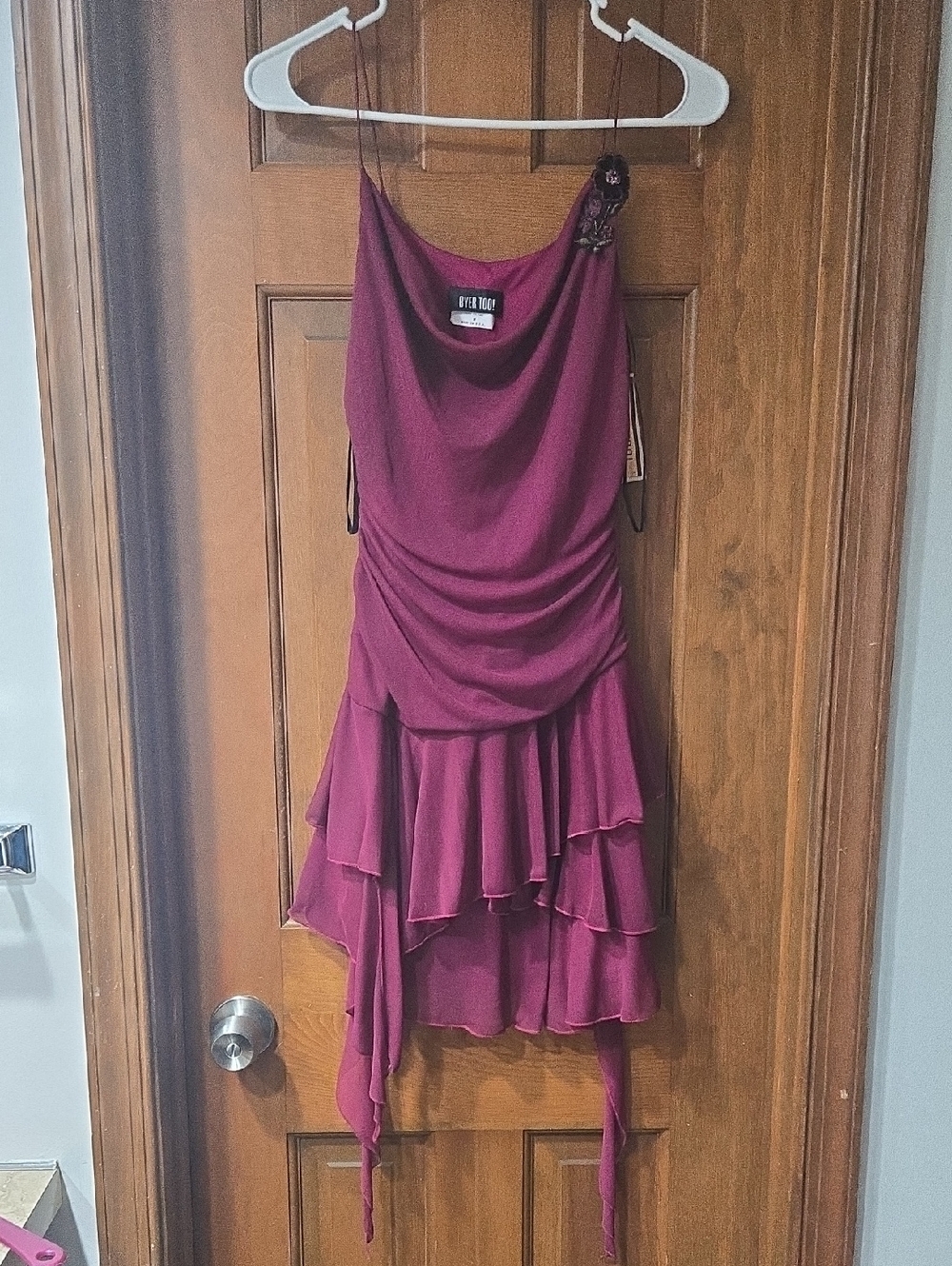 Draped Tiered Dress in Berry